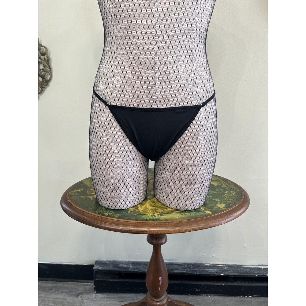 Vintage Victoria's Secret Y2K Black Mesh High Cut Thong Panties Size L
